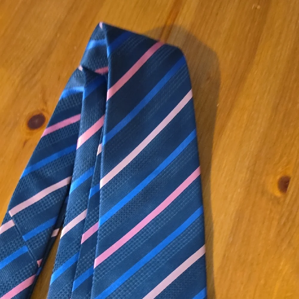 Venezia Navy and Pink Diagonal Striped Tie - Picture 10 of 11